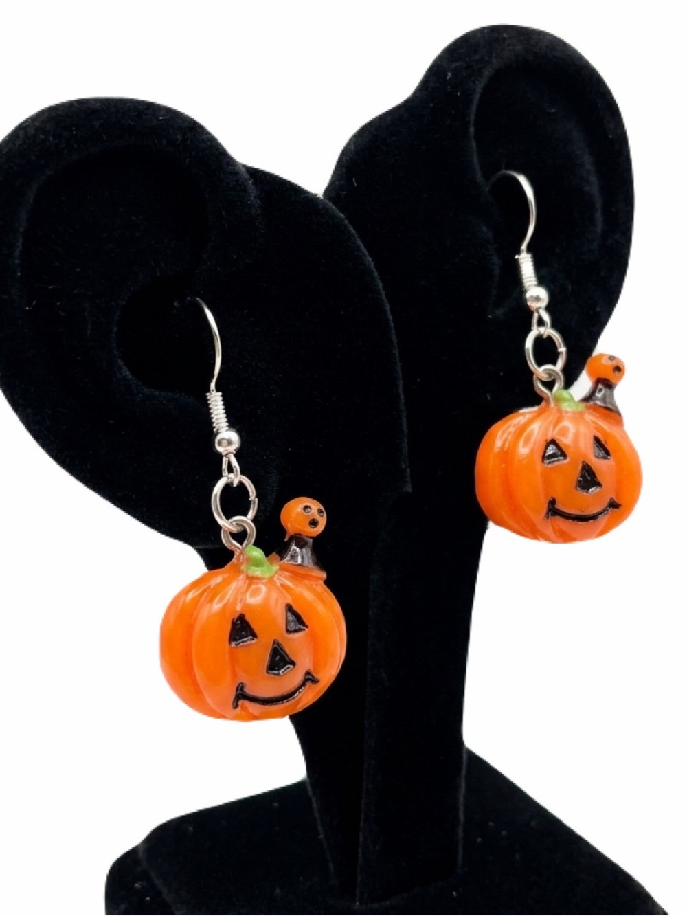 New Handmade Sterling Silver Halloween Pumpkin & Baby Pumpkin Dangle Earrings